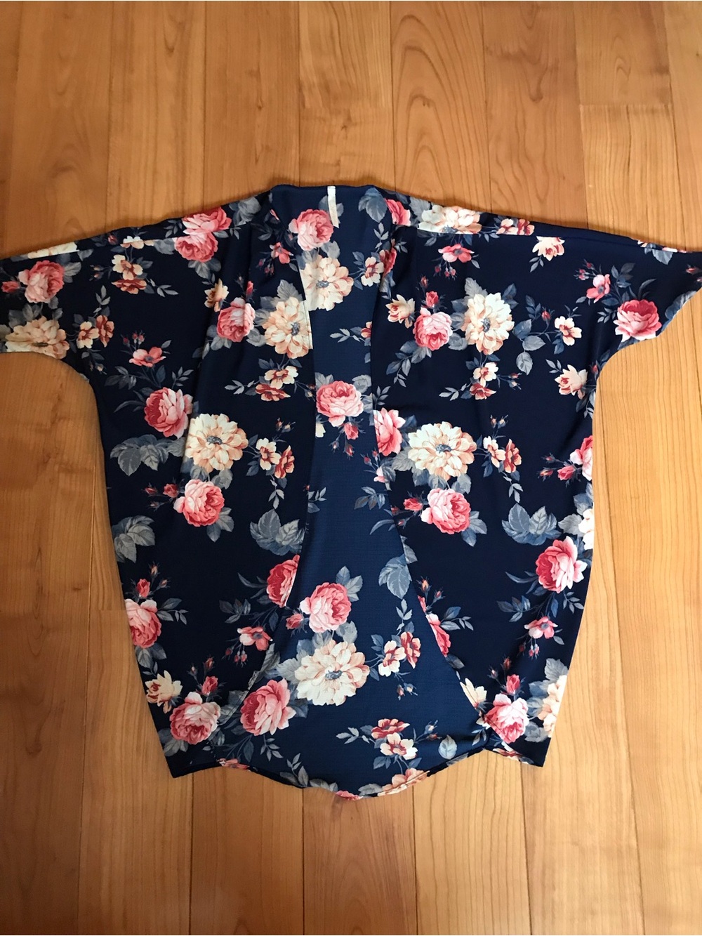 Red Lolly Navy Floral Open-Front Kimono style duster